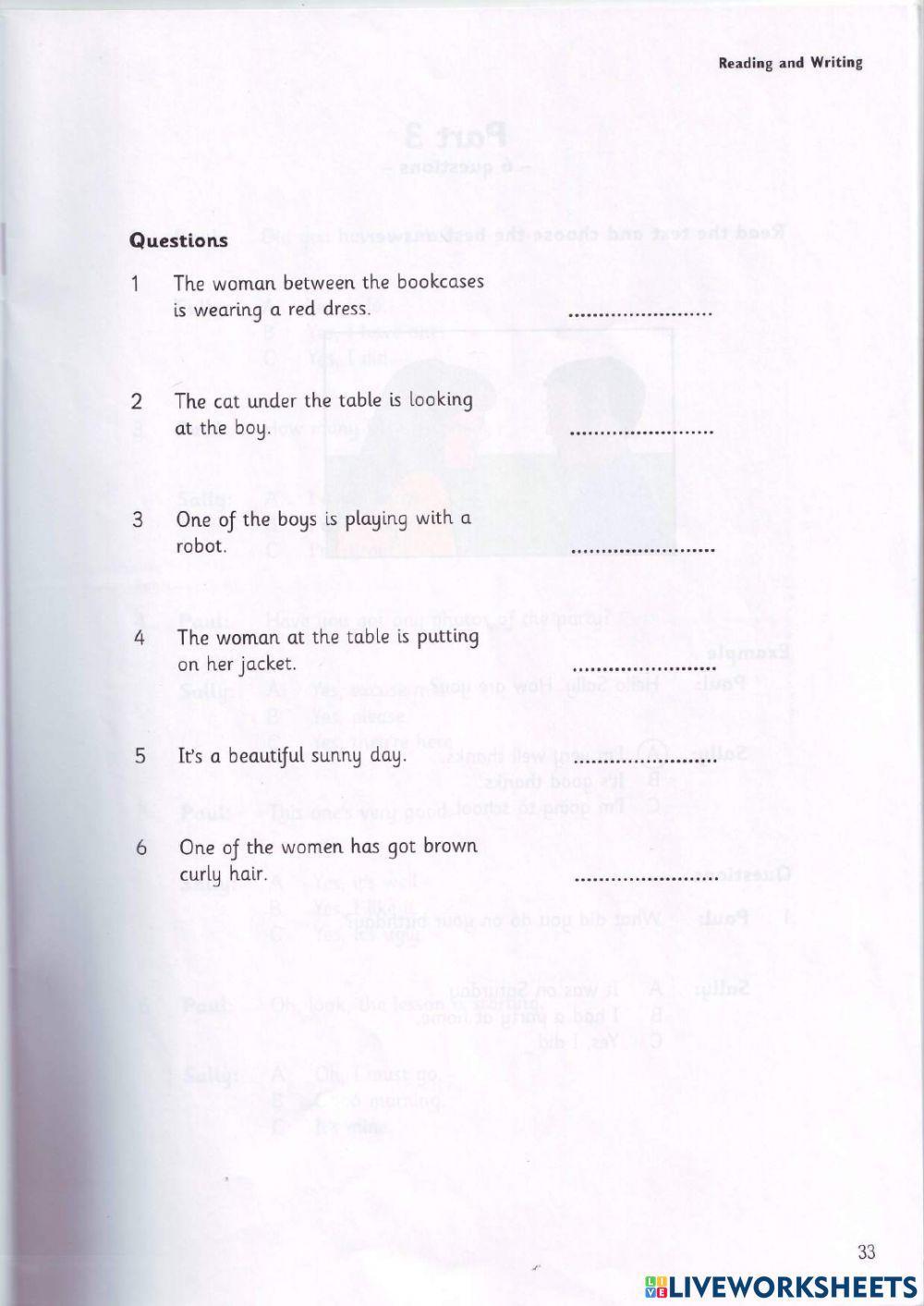Movers - Test 2.1 - Book 2 - Reading + Writing