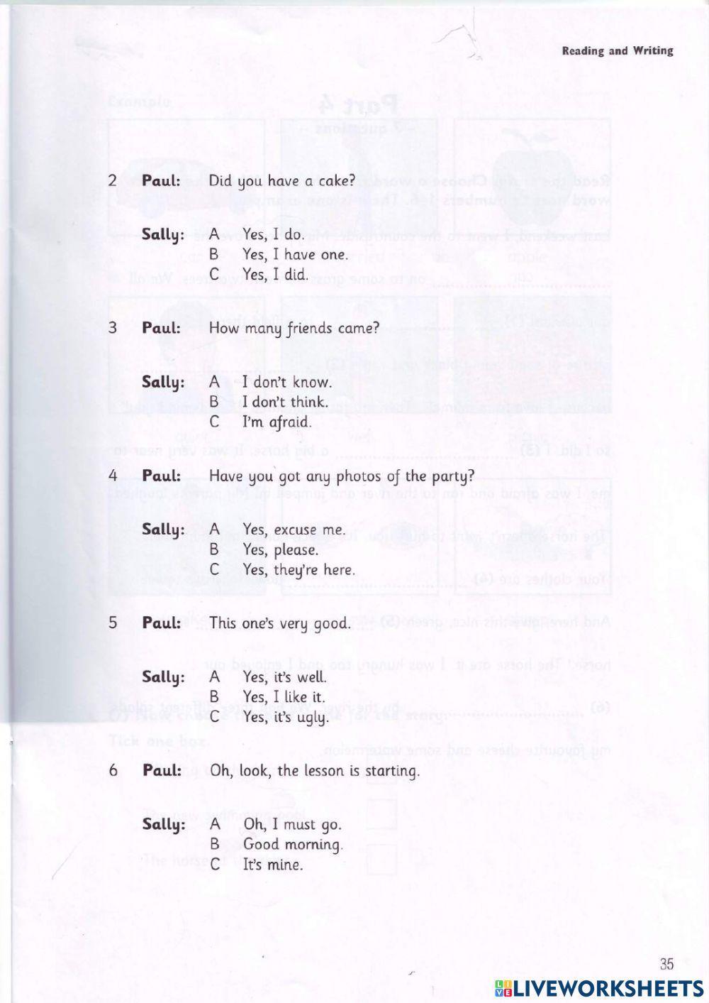 Movers - Test 2.1 - Book 2 - Reading + Writing