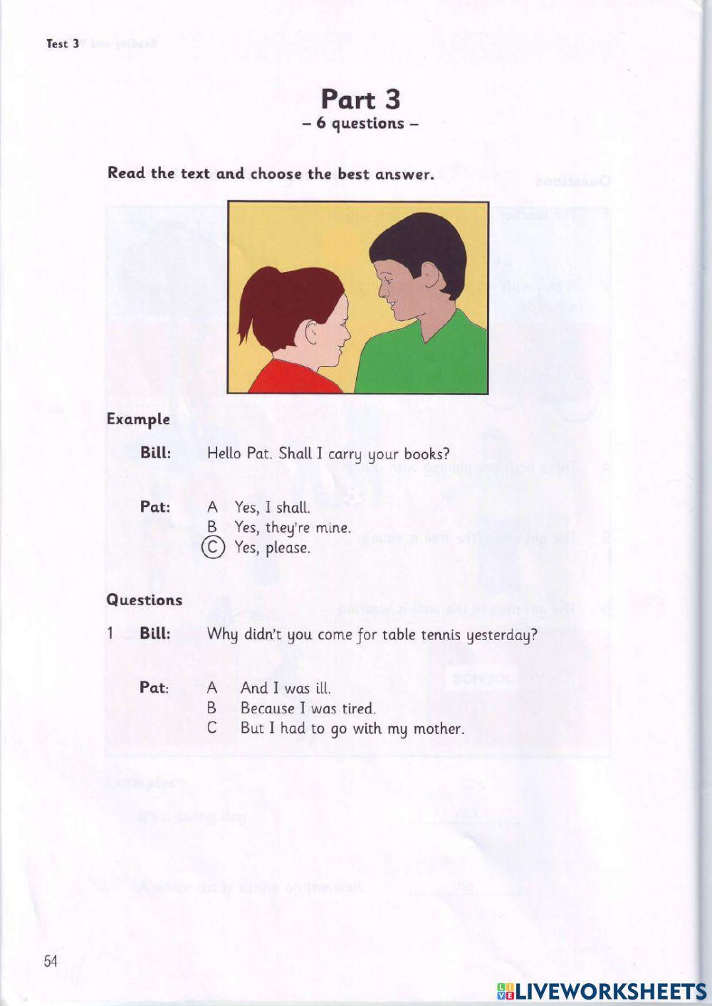 Movers - Test 3.1 - Book 1 - Reading + Writing