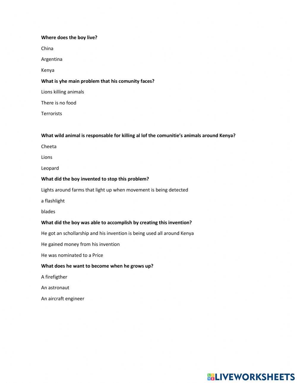 Ted talk worksheet for 1º B Live Worksheets