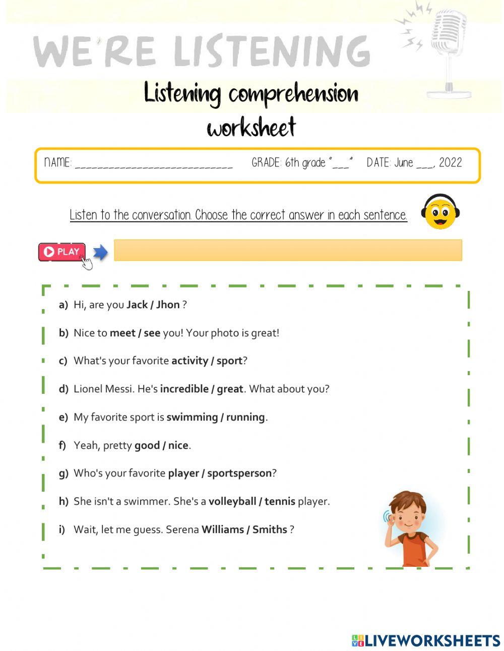 Listening compr Free Interactive Worksheets 2198889