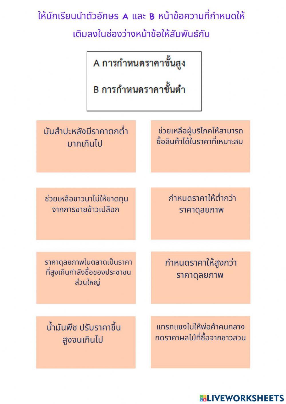 ใบกิจกรรมที่ 6  กลไกราคา ส33101  ครูอภิญญา