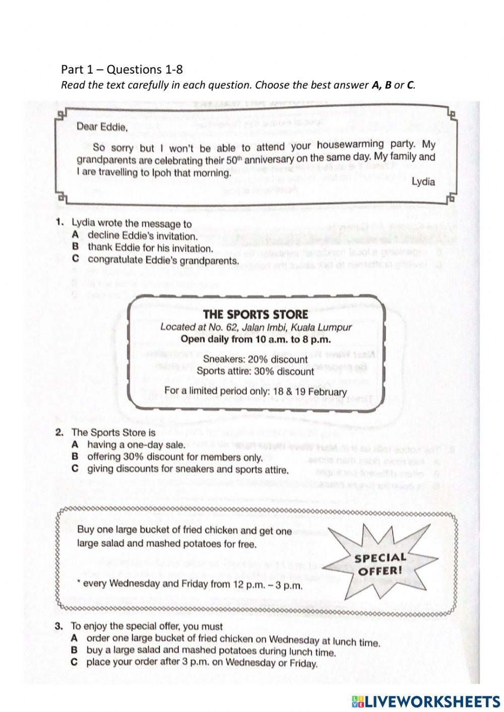 Form 1 English Assessment Test