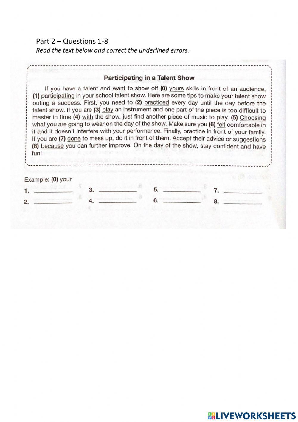 Form 1 English Assessment Test