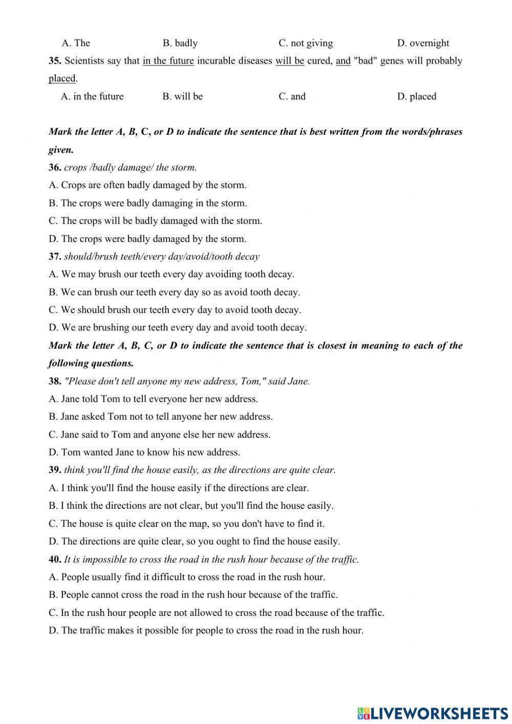 MOCK EXAM- e9- ENGLISH MS TRANG