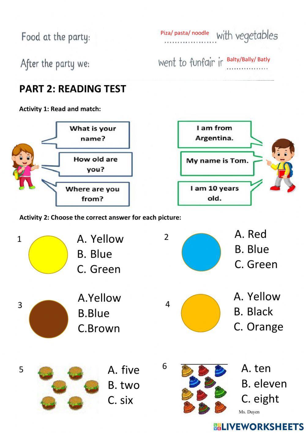 Test tiếng anh đầu vào