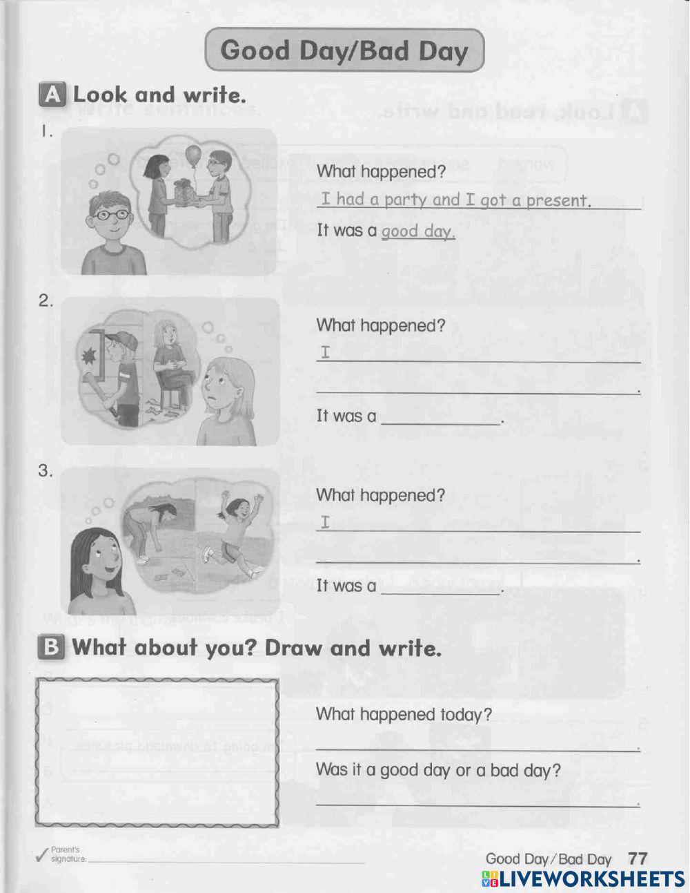 good day-bad day online exercise for | Live Worksheets