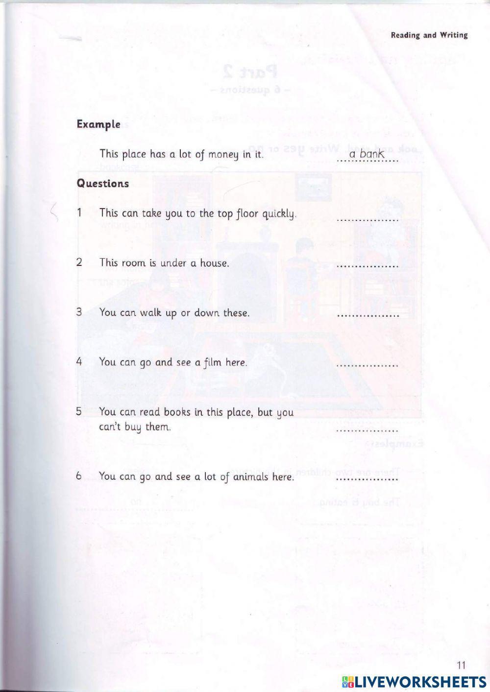 Movers - Test 1.1 - Book 2 - Reading + Writing