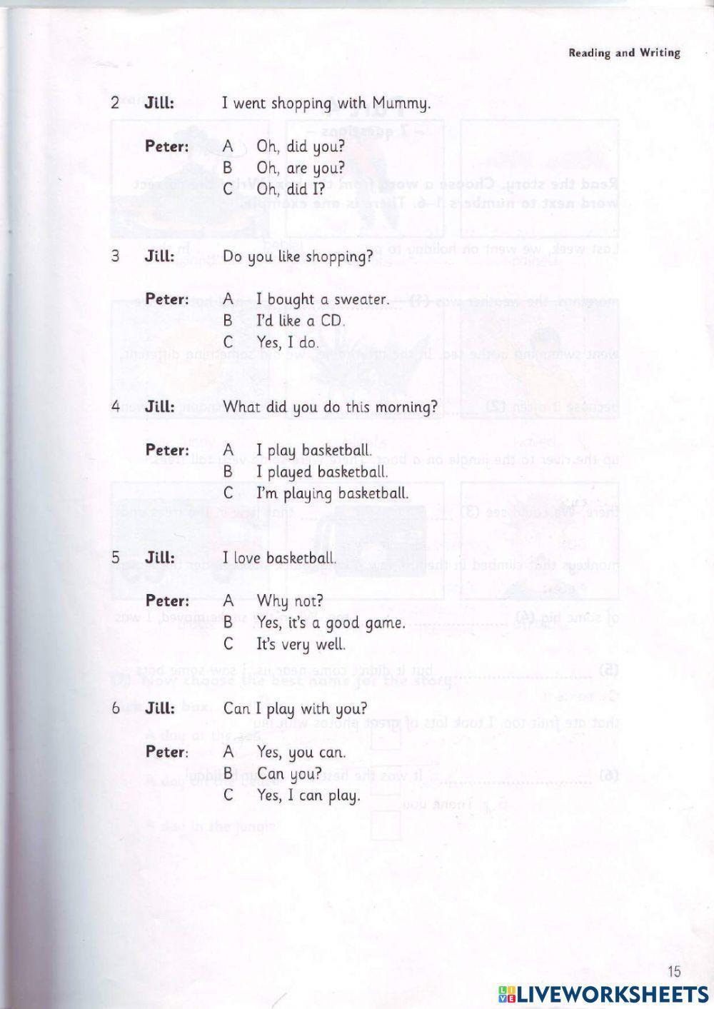 Movers - Test 1.1 - Book 2 - Reading + Writing