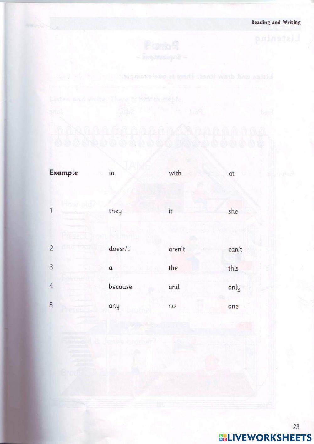 Movers - Test 1.2 - Book 2 - Reading + Writing