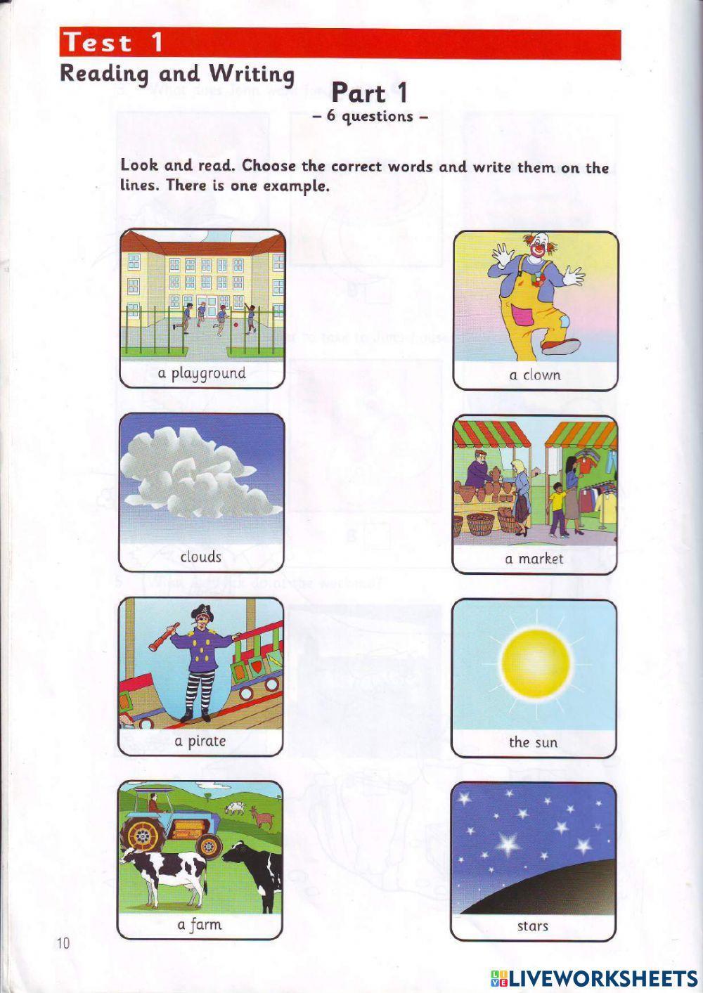 Movers Test 1.1 Book 3 Reading + Writing worksheet Live Worksheets