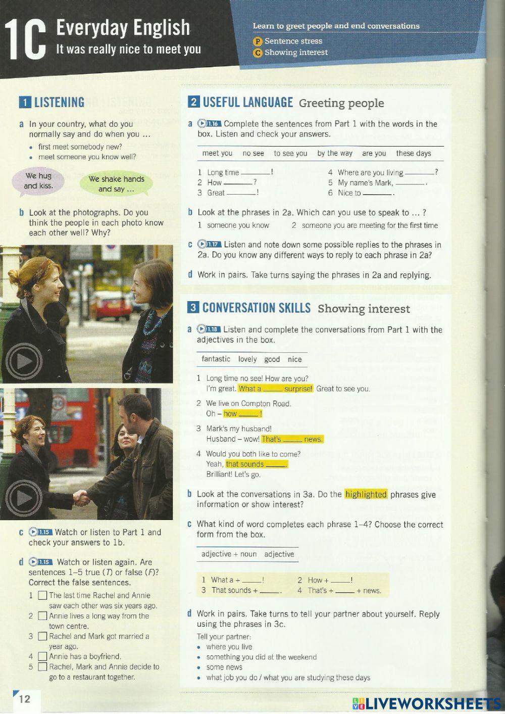 Empower Pre Intermediate - Unit 1 C Pages 12 and 13