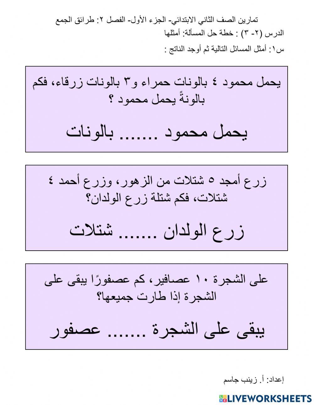 خطة حل المسألة: أمثلها