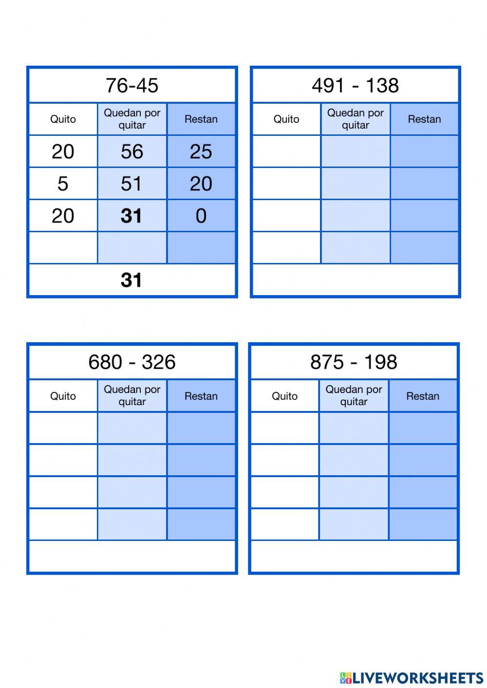 Restas detracción cent