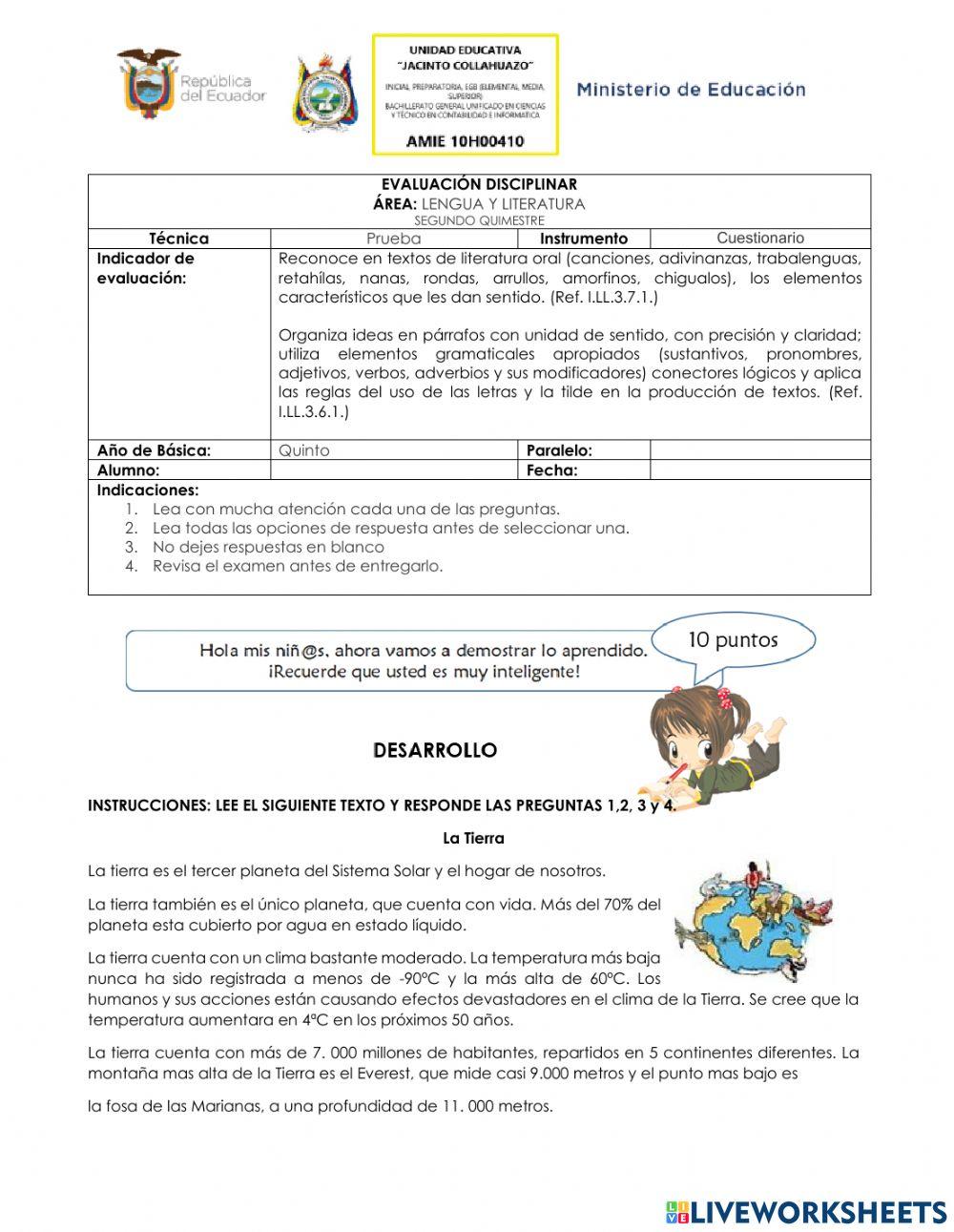 Evaluación quimestral