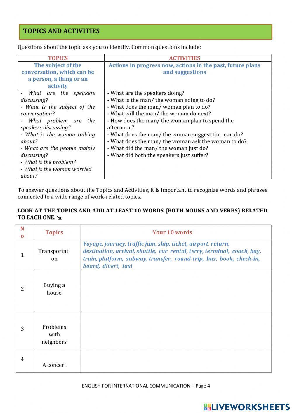 3. topics and activities