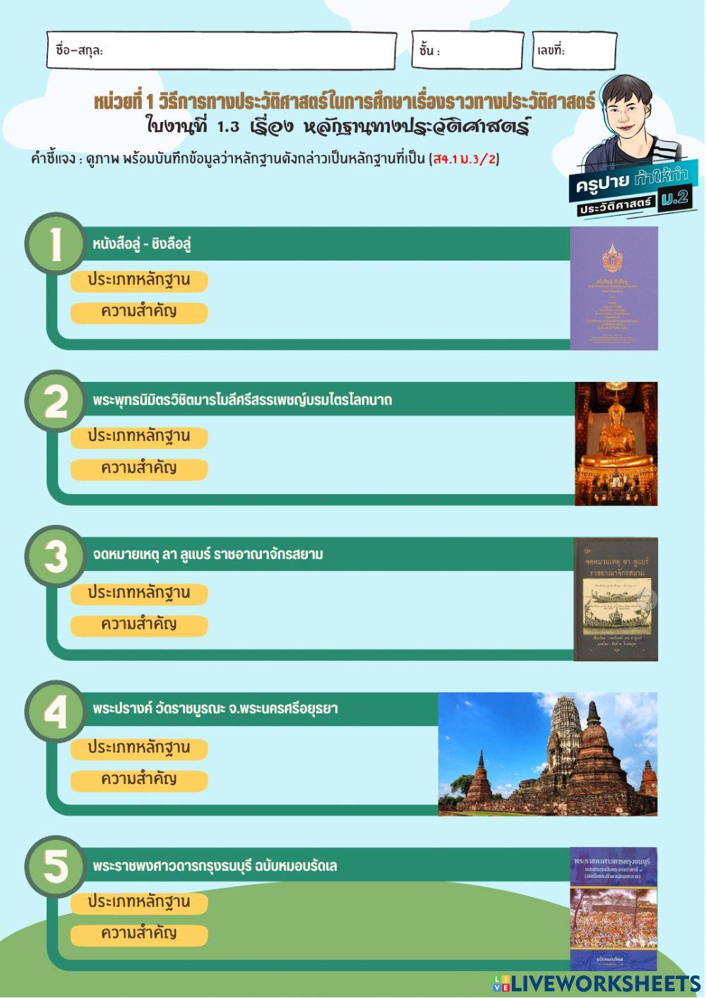 แบบทดสอบ ประวัติศาสตร์ ม.3 หน่วยที่ 1