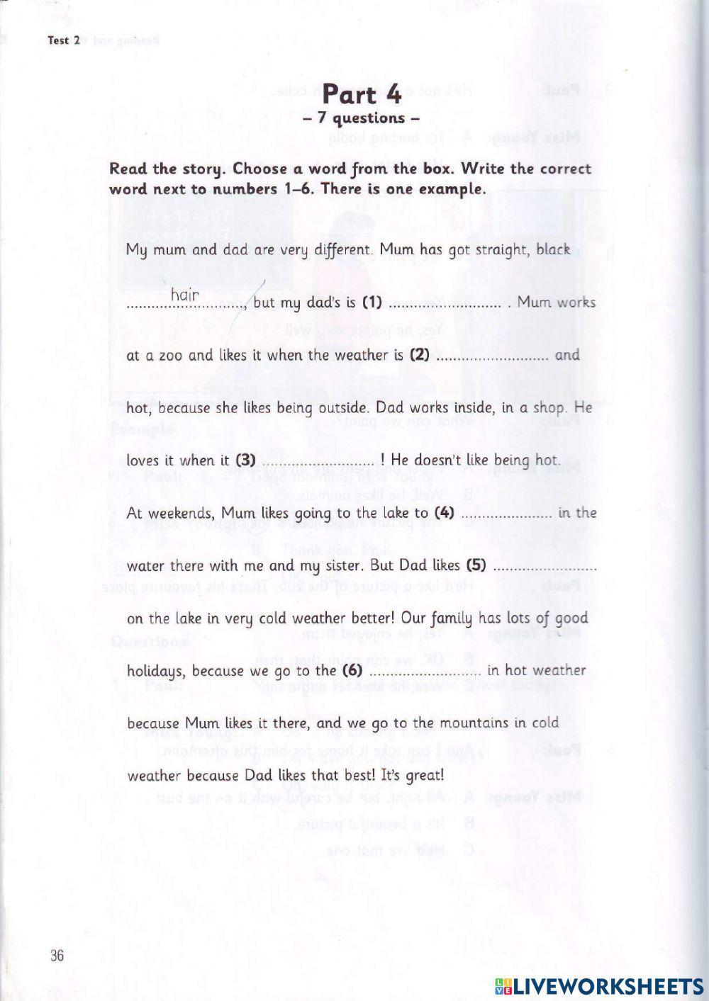 Movers - Test 2.2 - Book 3 - Reading + Writing