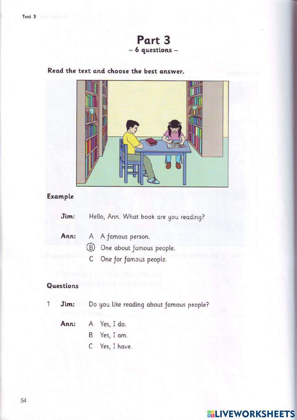 Movers - Test 3.1 - Book 3 - Reading + Writing