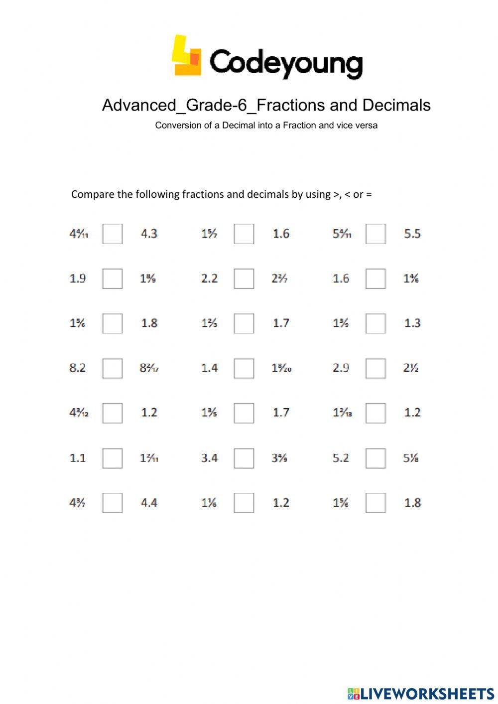 Conversion of a decimal into a fraction and vice versa advanced