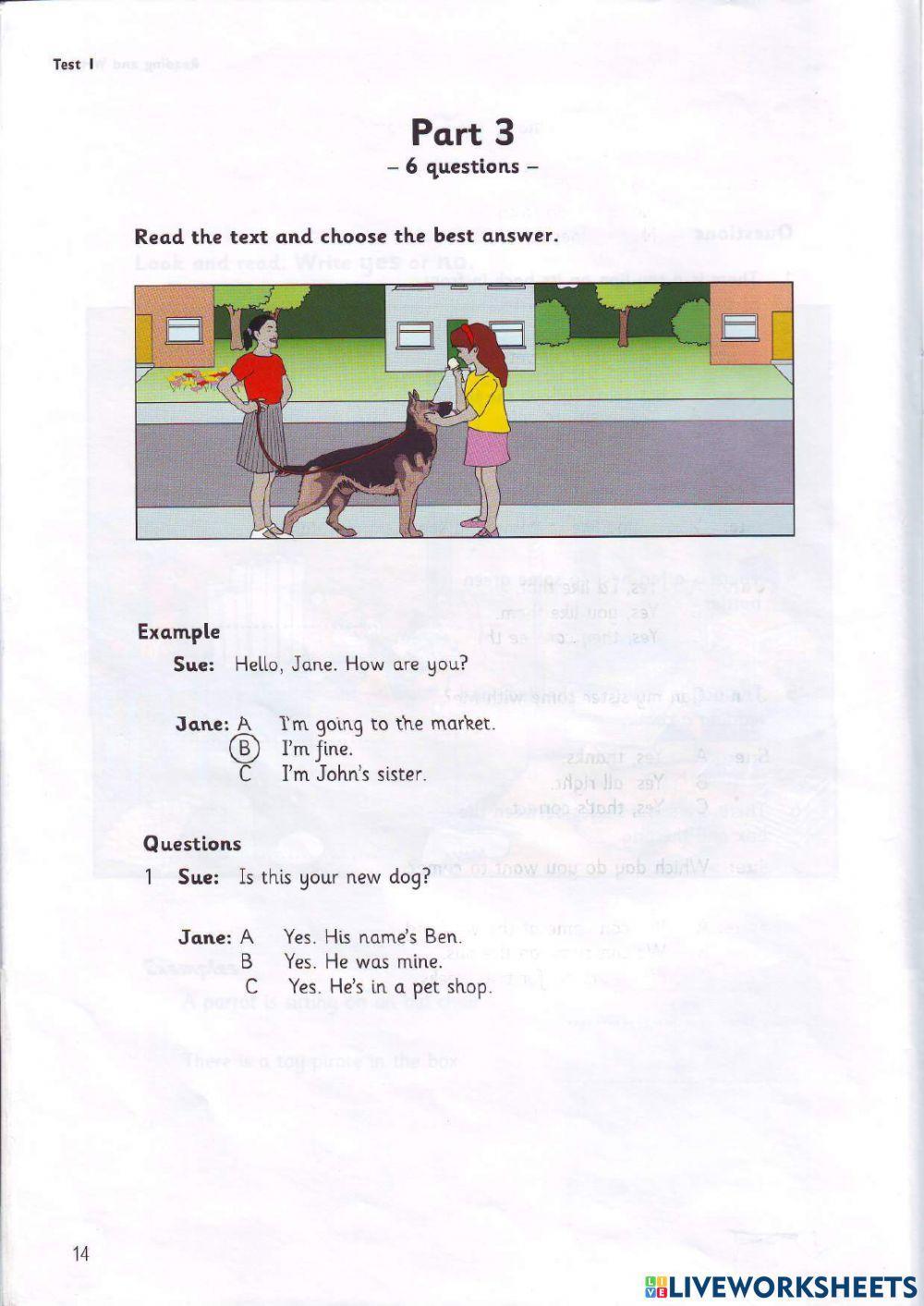 Movers - Test 1.1 - Book 4 - Reading + Writing