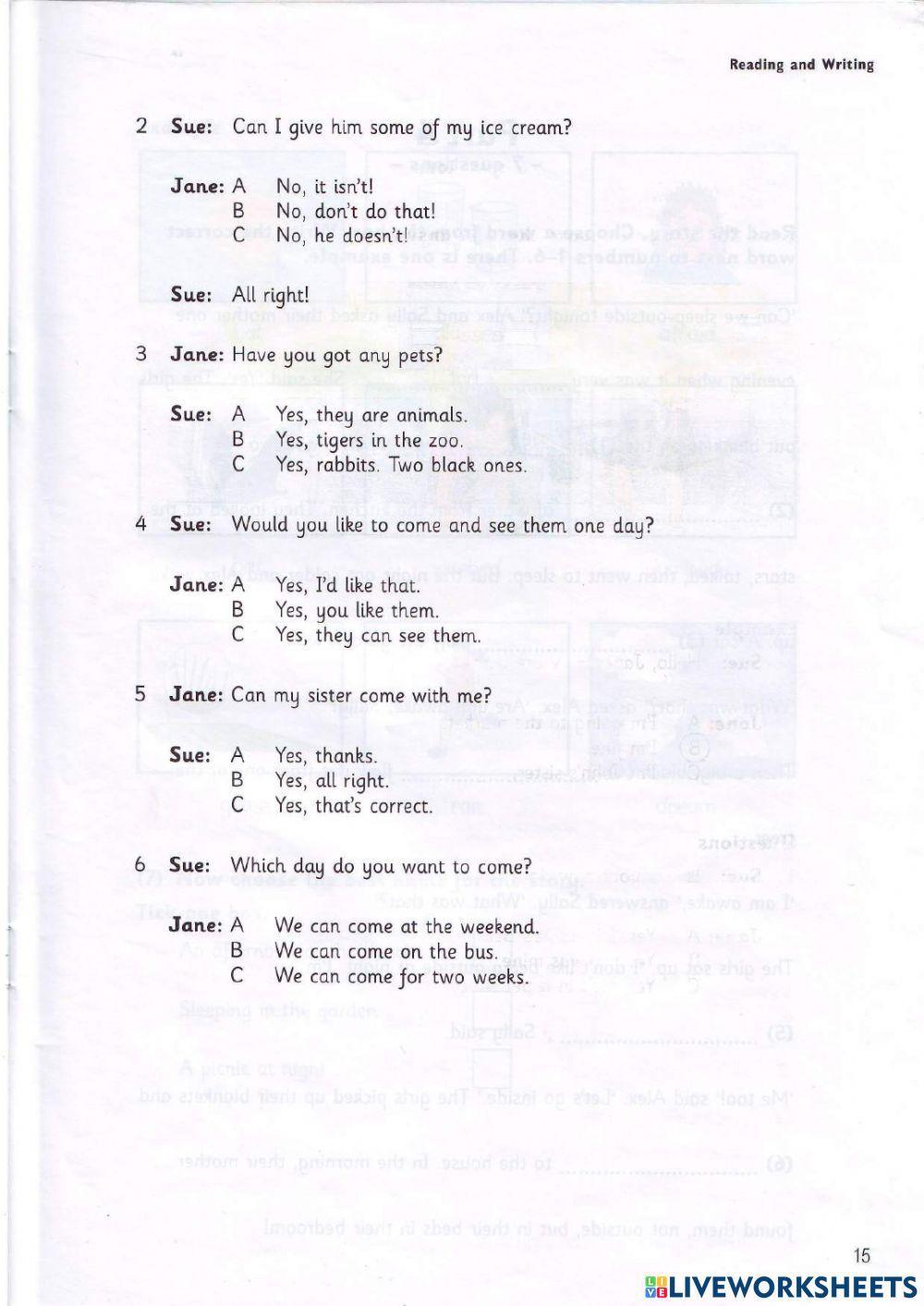 Movers - Test 1.1 - Book 4 - Reading + Writing