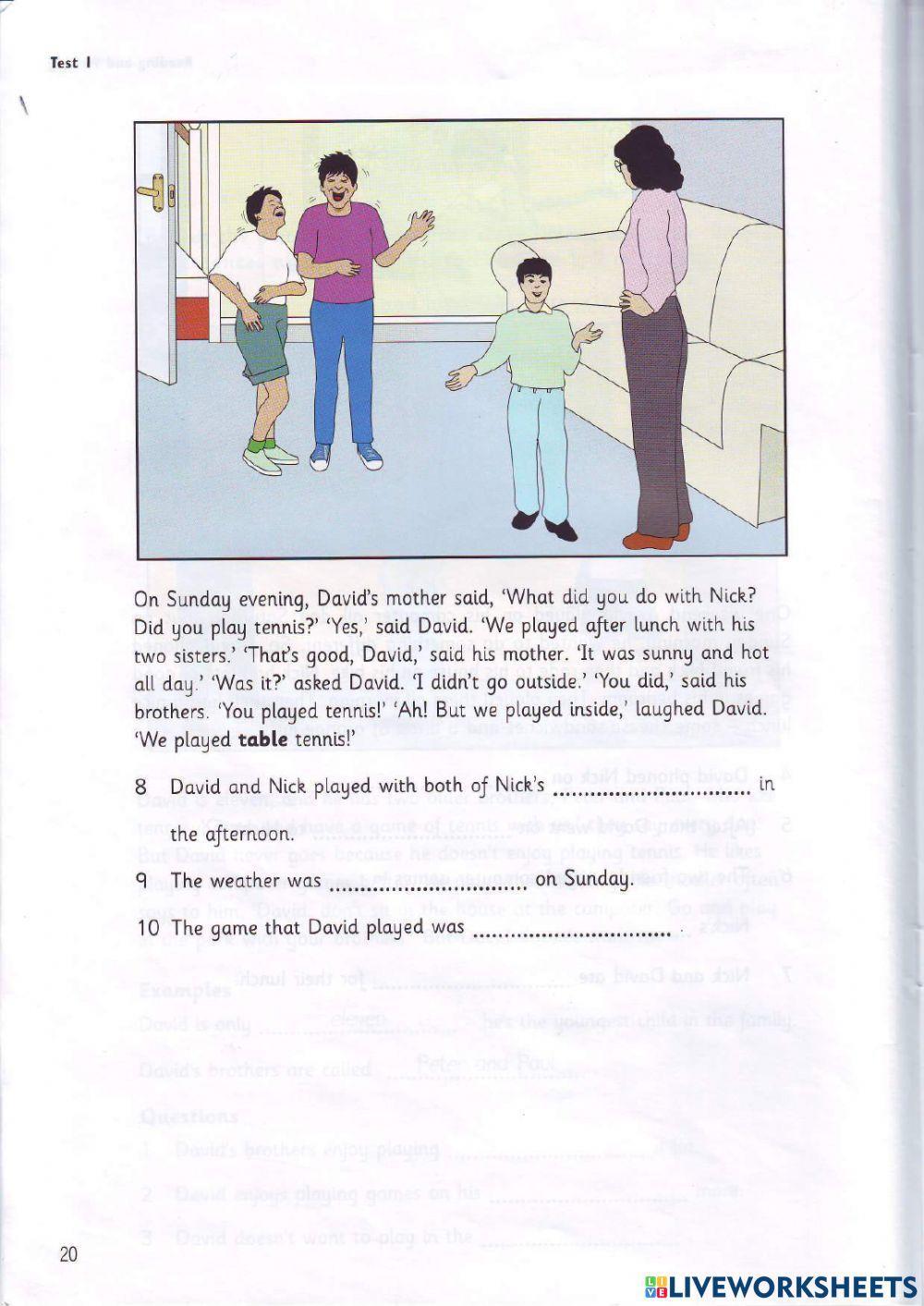 Movers - Test 1.2 - Book 4 - Reading + Writing