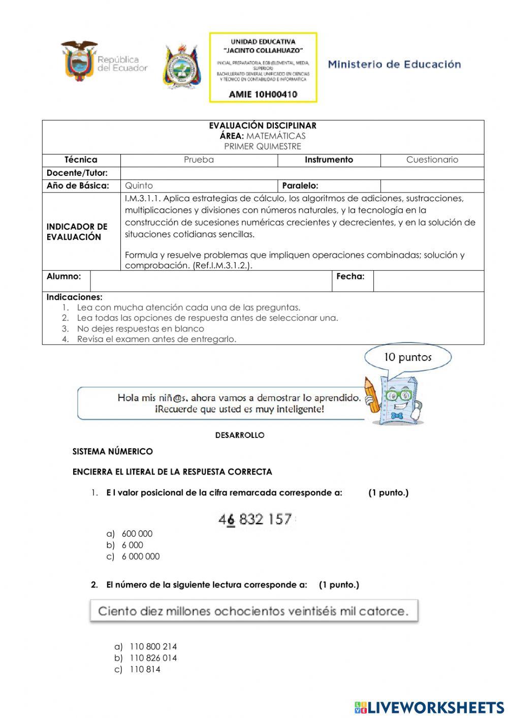 Evaluación Quimestral