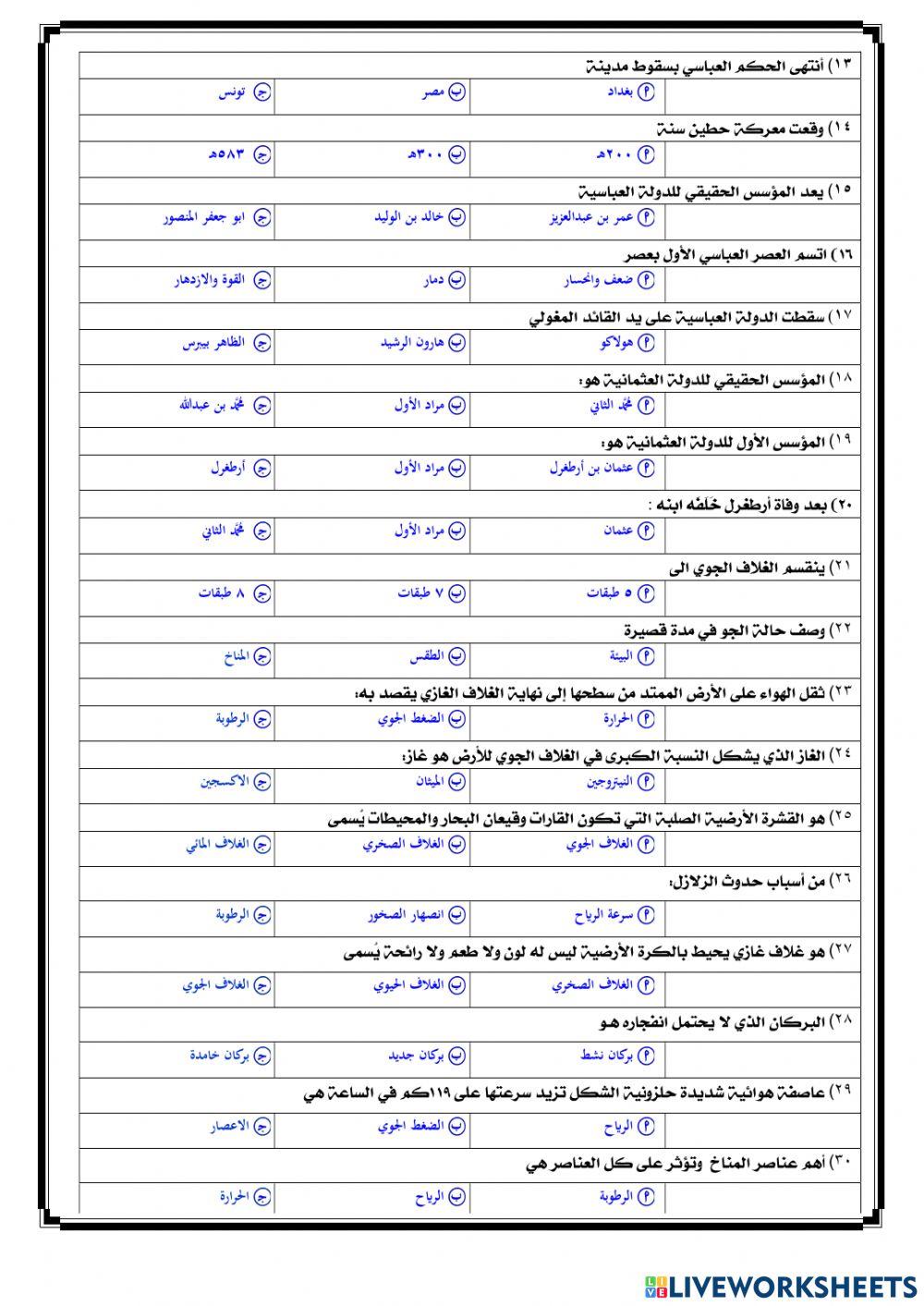 اختبار نهائي لمادة الدراسات الاجتماعية 2م ف 1 عام 1443هـ