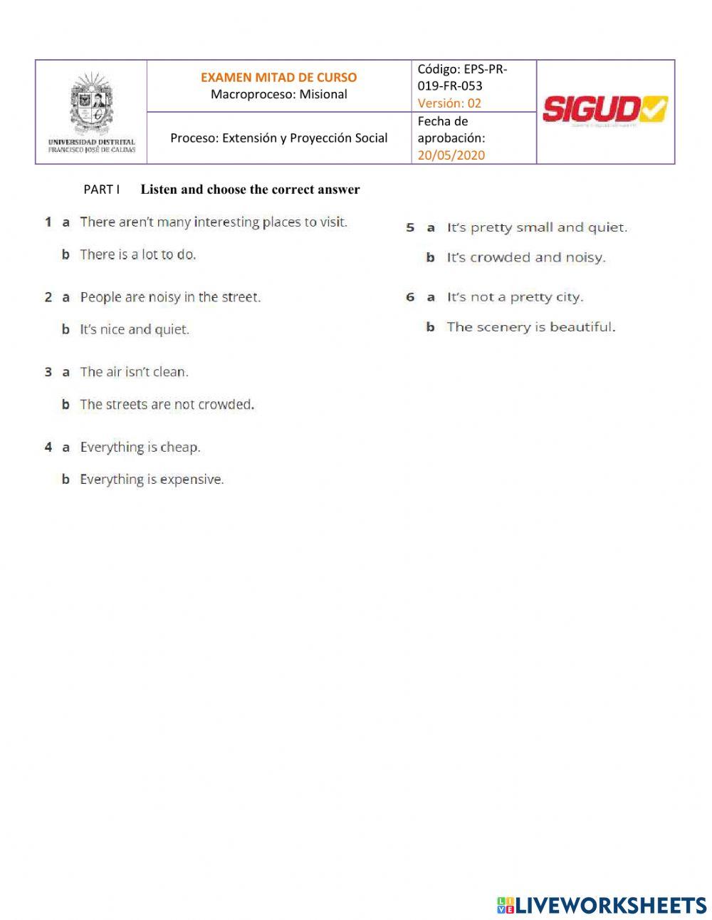 Mid term exam lanaguage 1