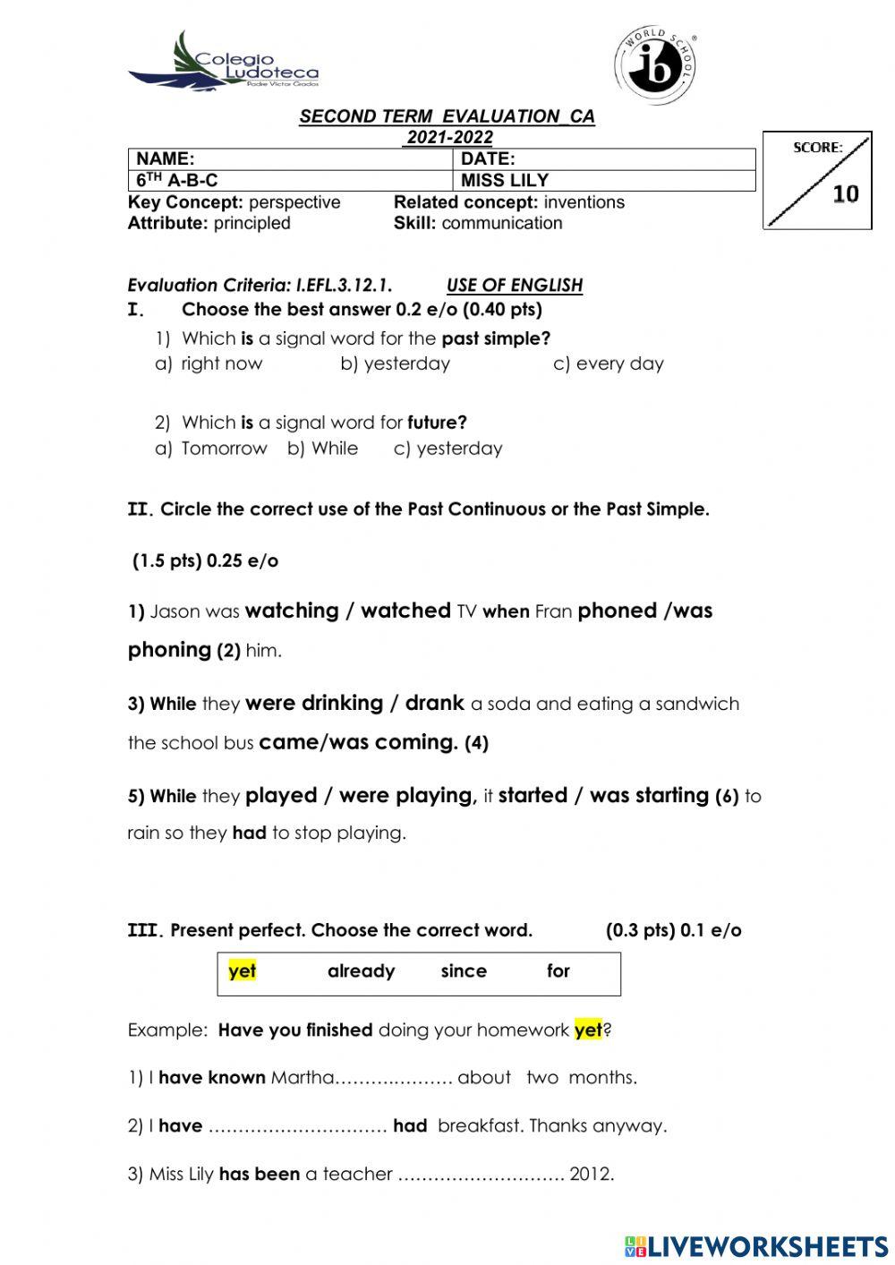 6th-Second Term exam