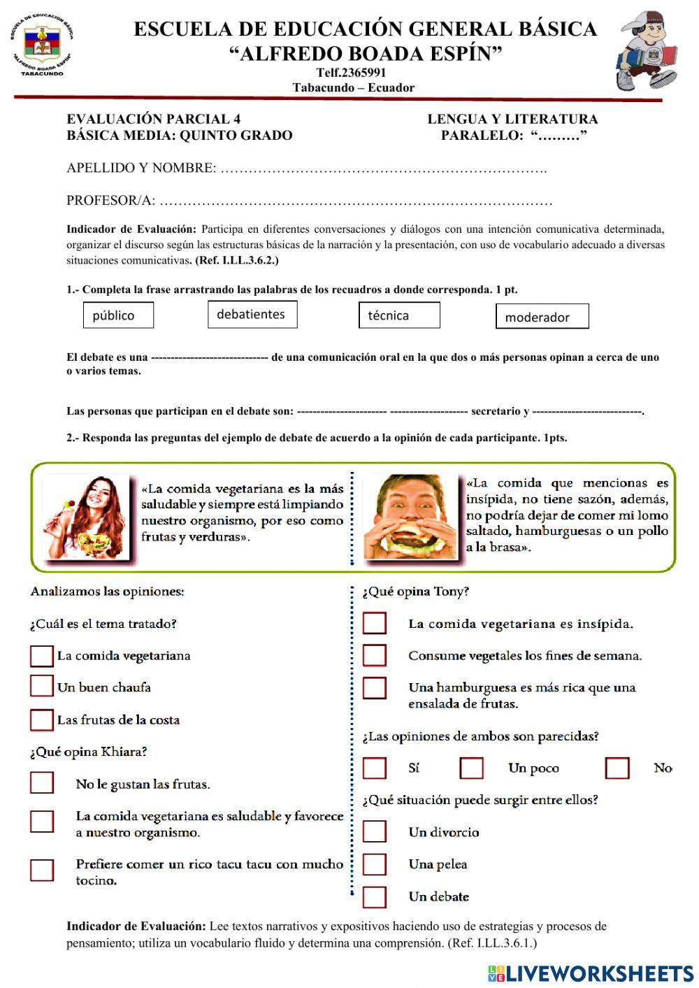Evaluación de lengua y literatura