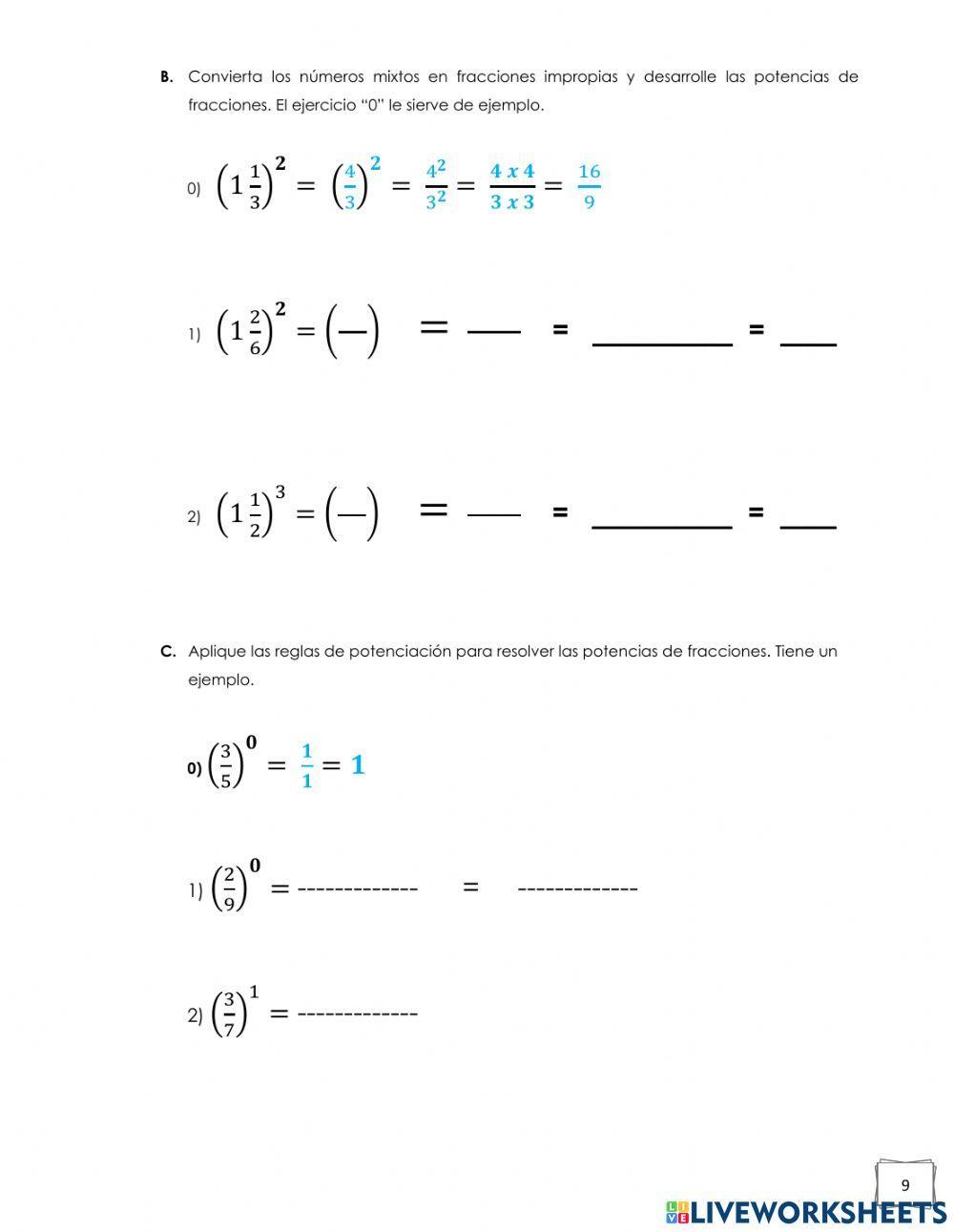 Potencias en Fracciones
