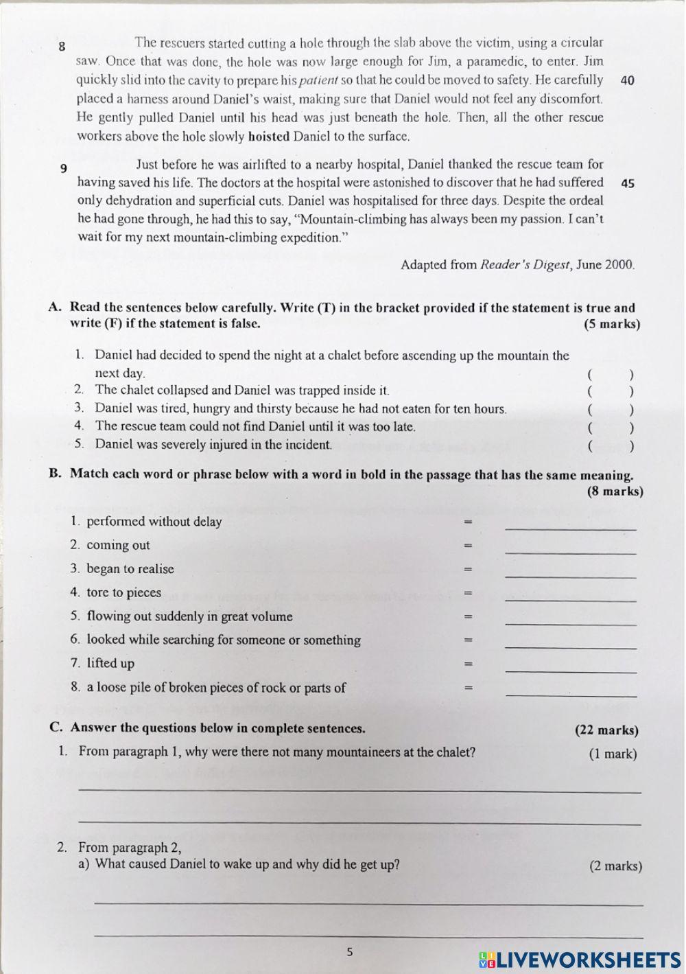 Secondary 1 - Test 1