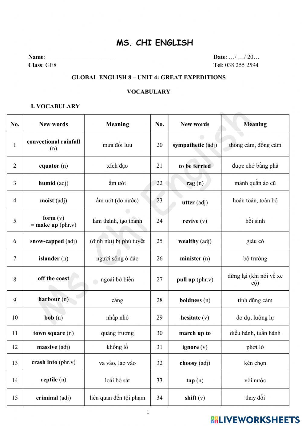 Foreign Teacher-GE8-U4-Vocabulary