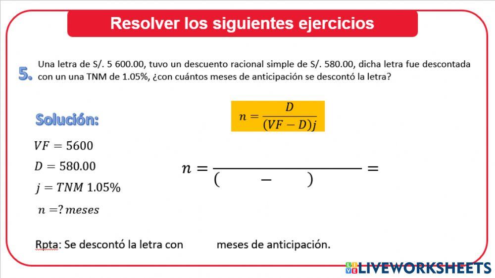 Descuento racional simple periodo n 1