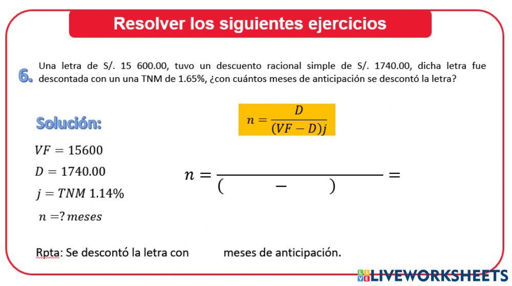 Descuento racional simple periodo n 2