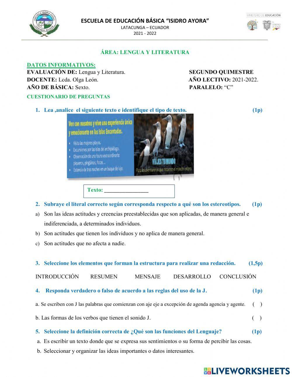 Evaluación-Lengua y Literatura