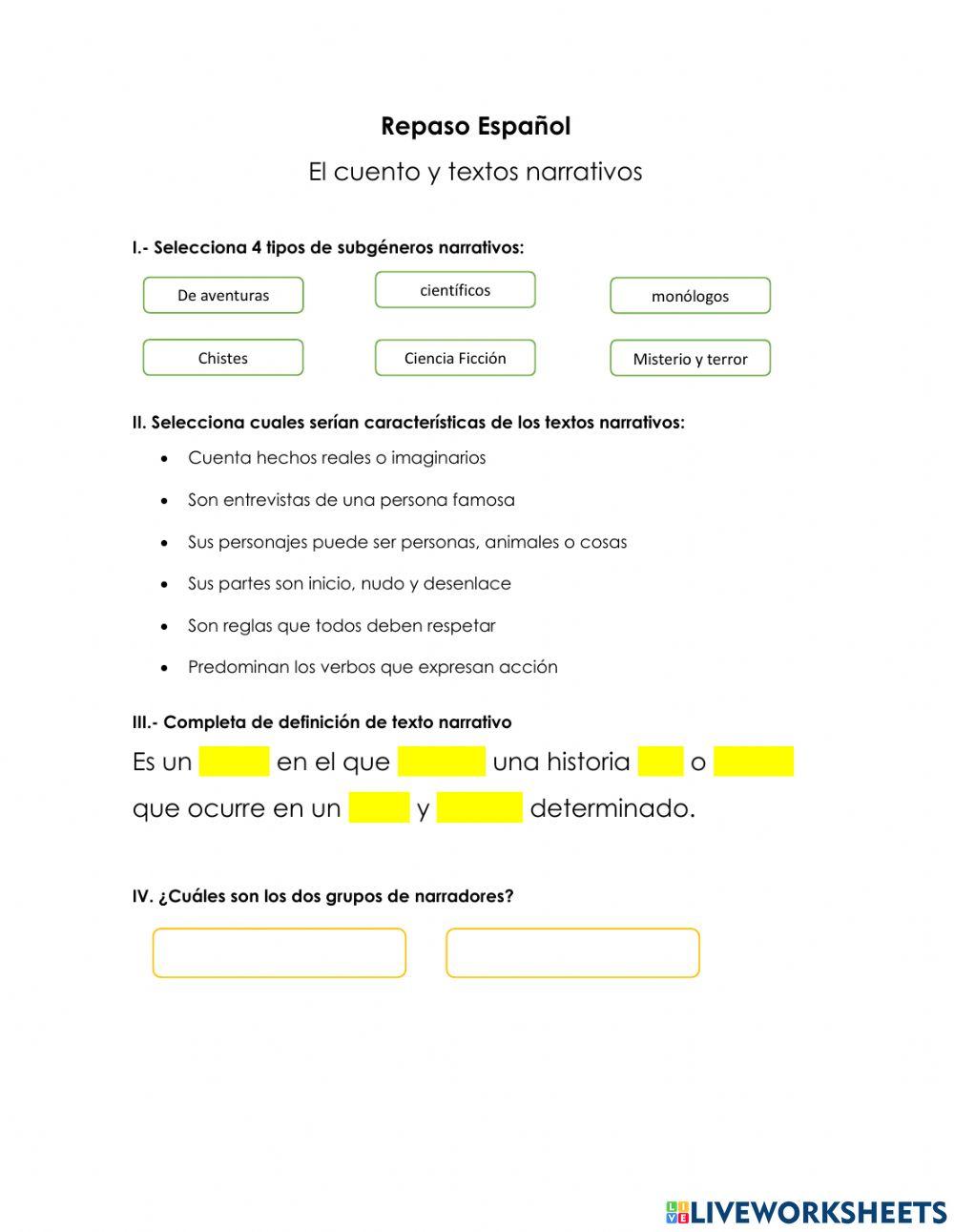 El cuento y textos narrativos
