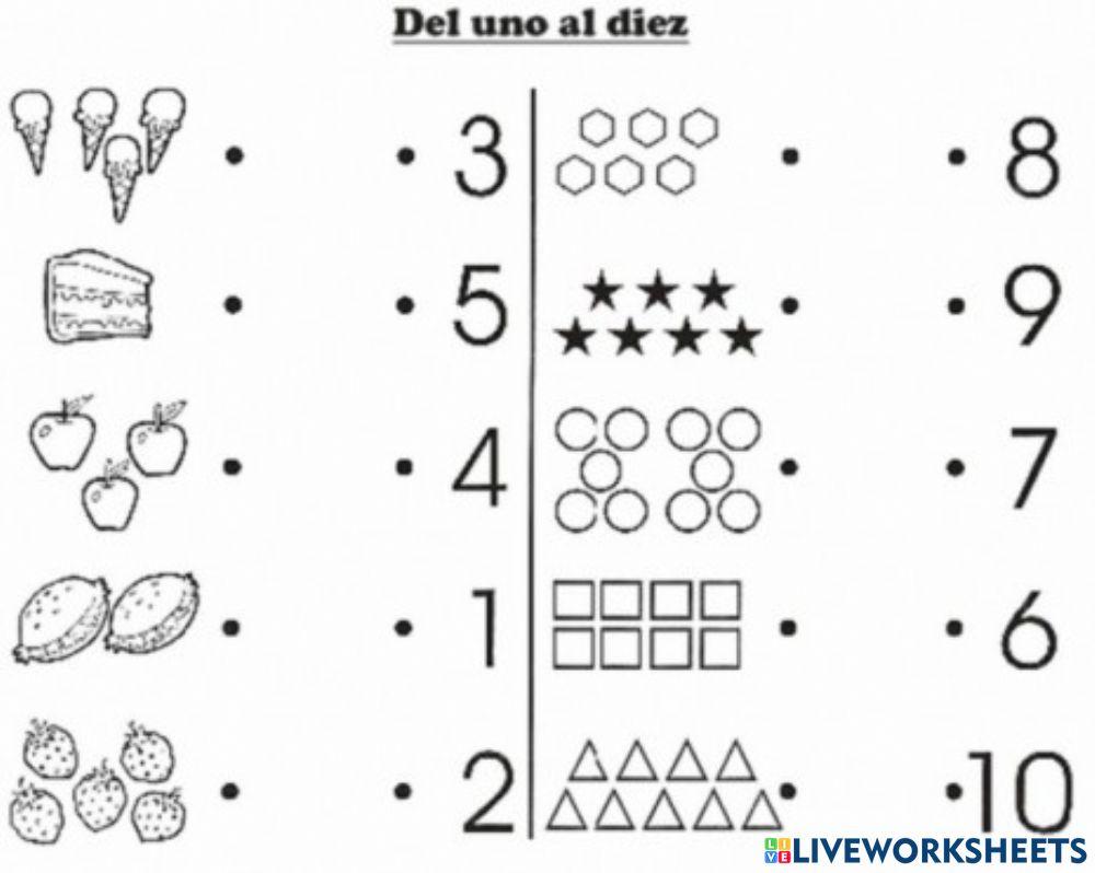 Relación de numeros del 1 al 10
