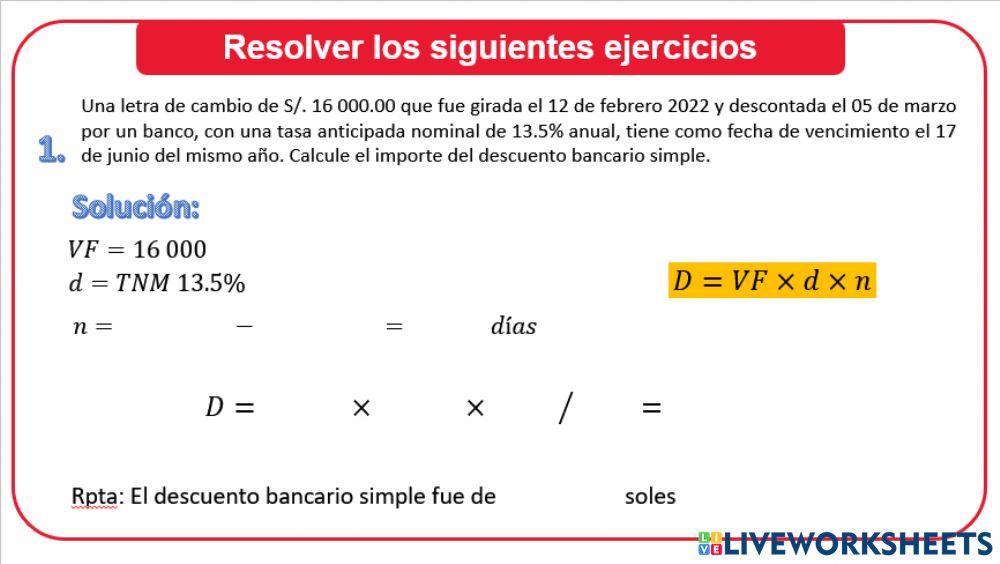 Descuento Bancario simple D 1