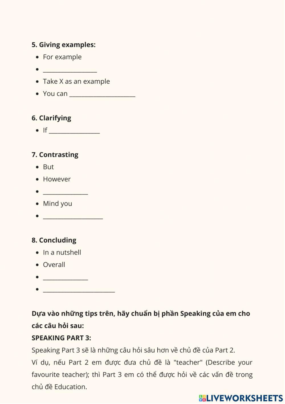 Listening and Speaking - Connectives and Discourse markers