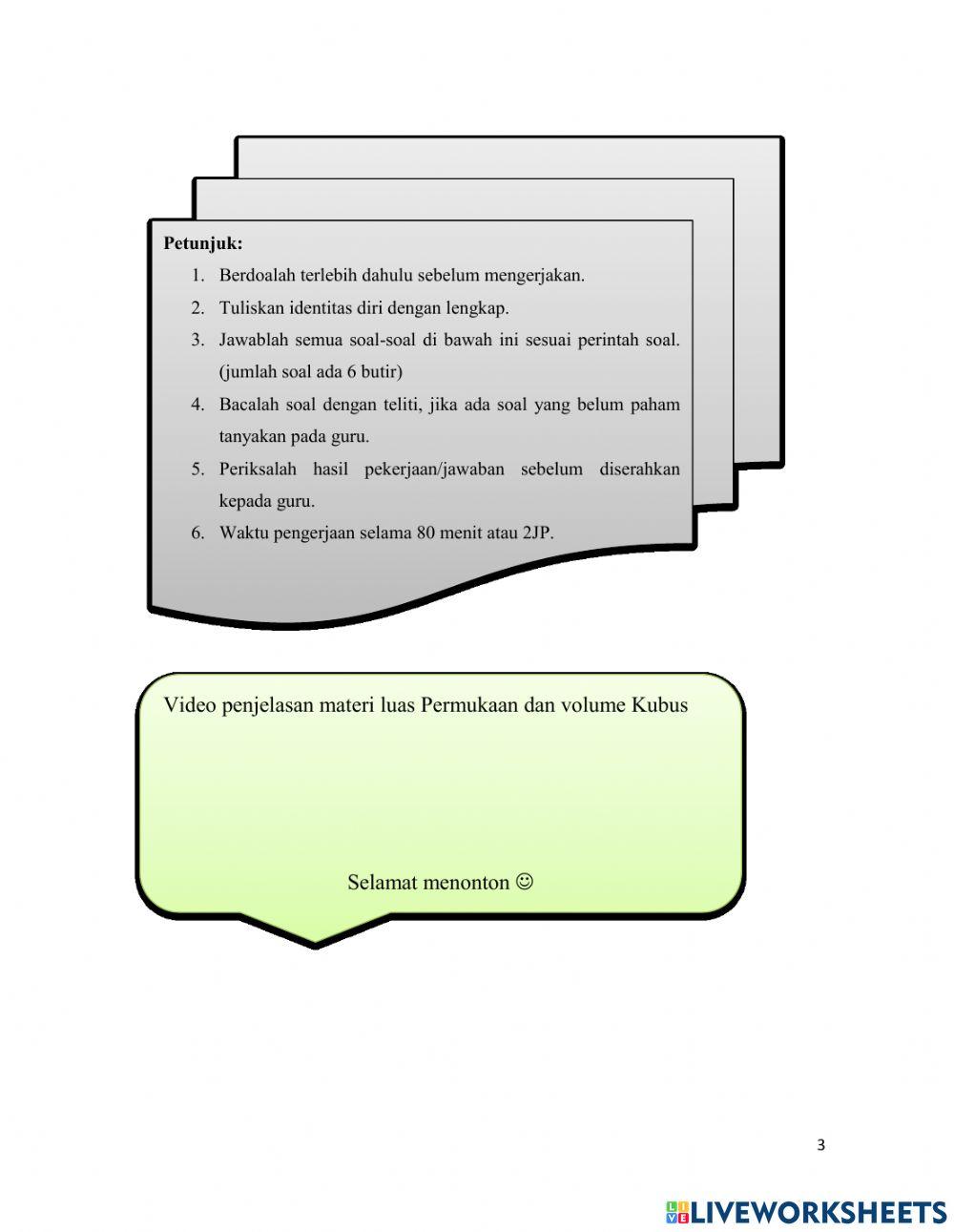 LKPD Luas Permukaan dan Volume Kubus Kelas VIII