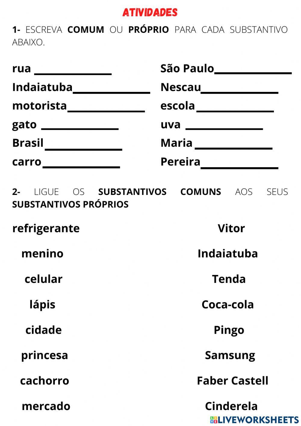 Substantivos próprios e comuns