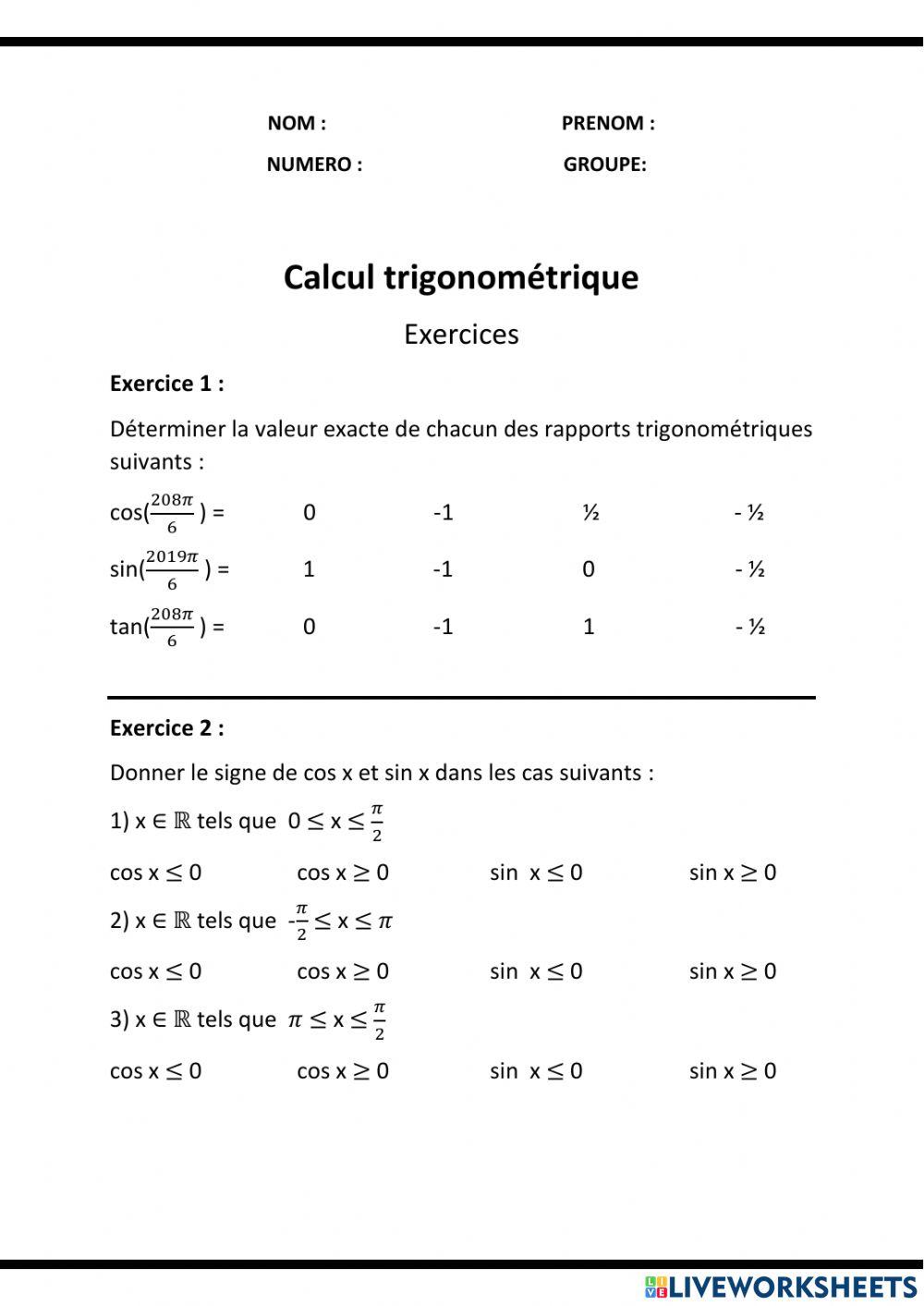 Calcul trigonométrique