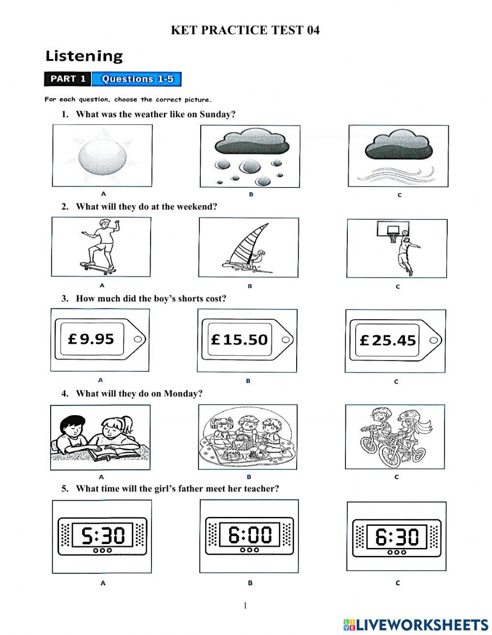 Ket practice test 04 listening online exercise for ket live worksheets