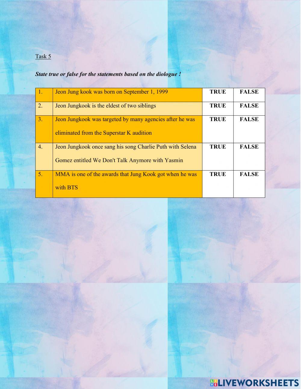 Worksheet 1 online exercise for 11 | Live Worksheets