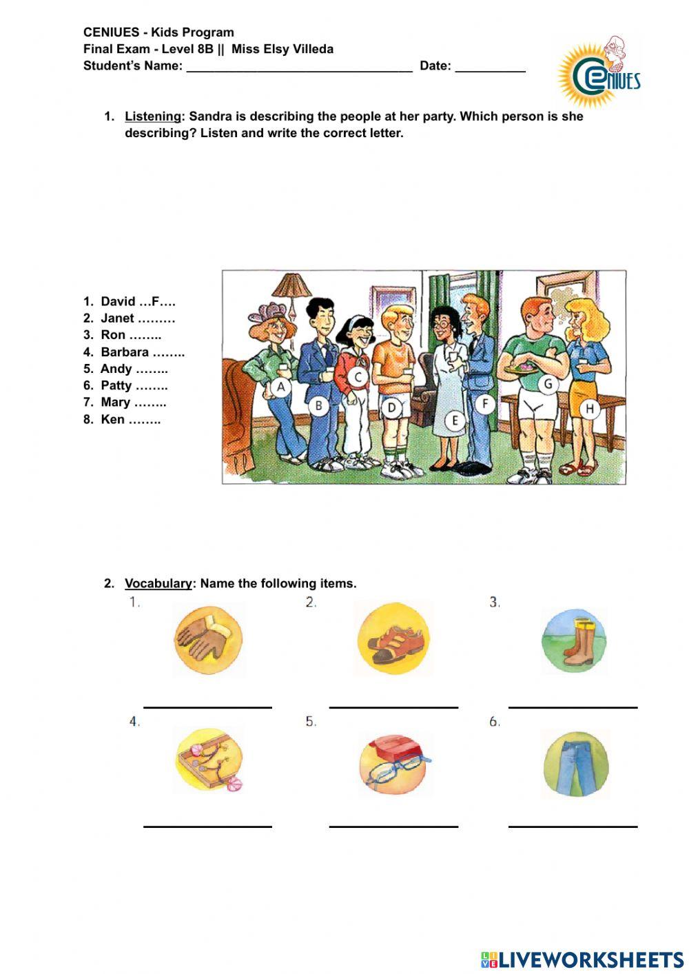 Final Exam- Kids level 8