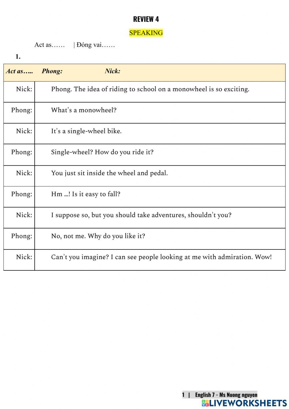 E7 (speaking) Review 4 -nuongnguyen