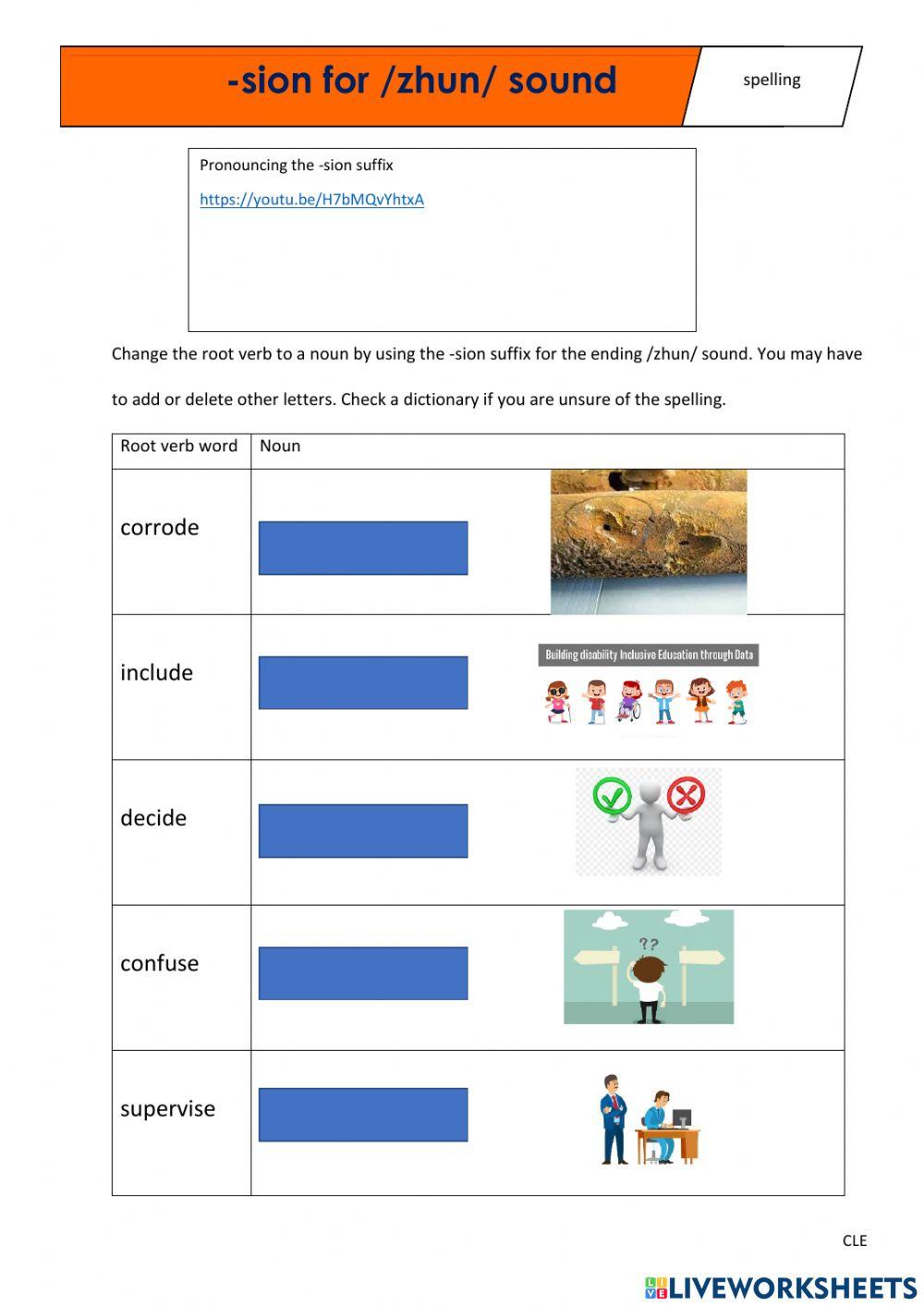 -sion suffix for ending -zhun- sound